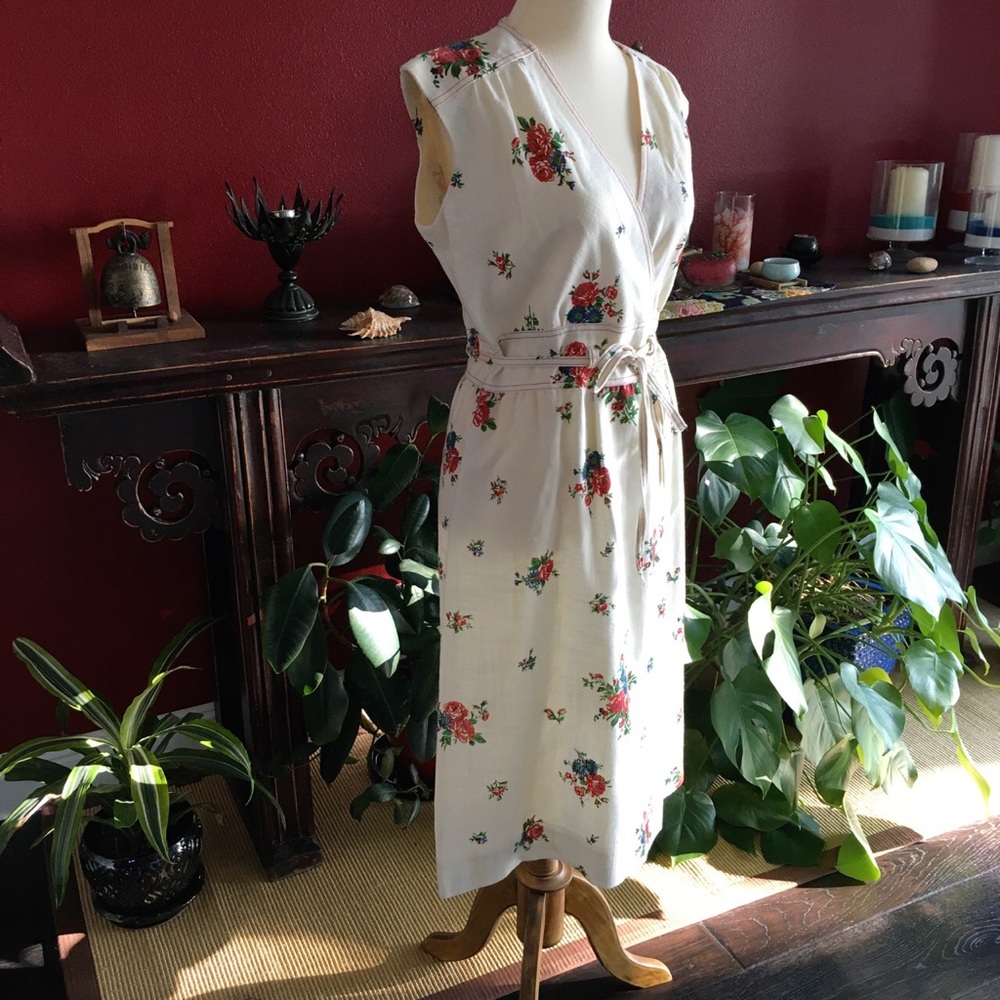 Vintage floral linen midi dress - Picture 2 of 6